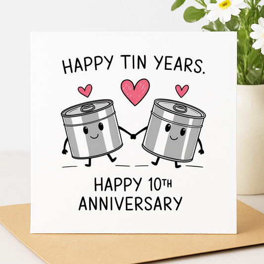 Happy Tin Years – 10th Anniversary card: