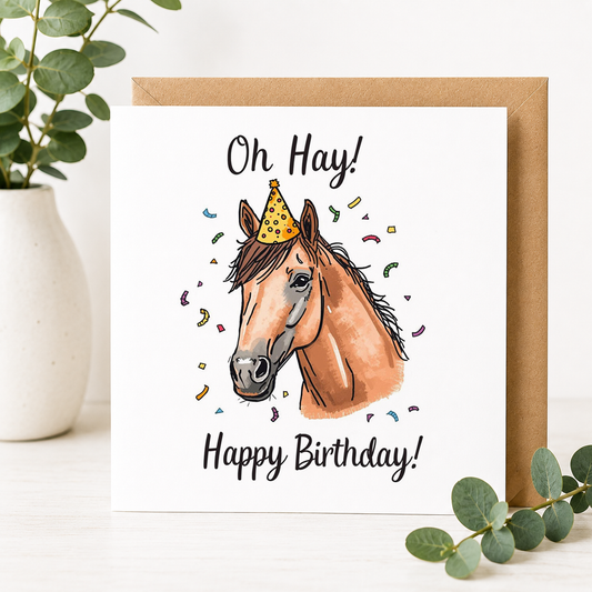 Funny Horse Birthday Card – Oh Hay! Happy Birthday!
