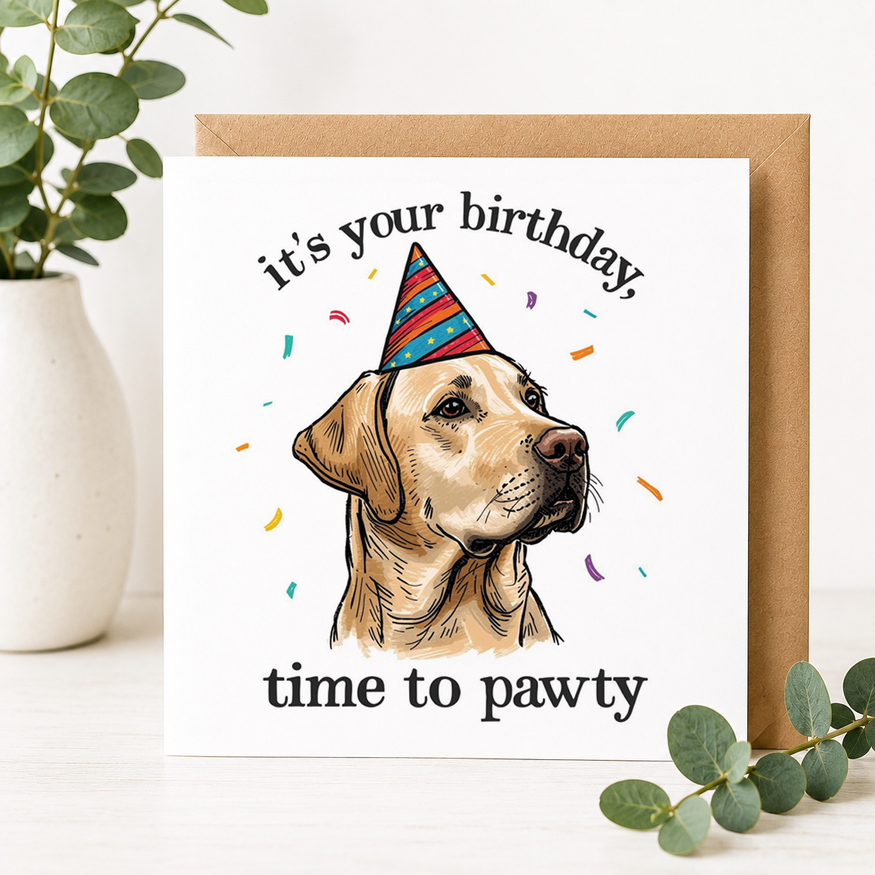 Dog Birthday Card – It's Your Birthday, Time to Pawty!