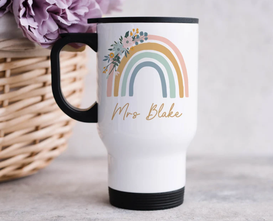 Personalised Tacher Rainbow Travel Mug