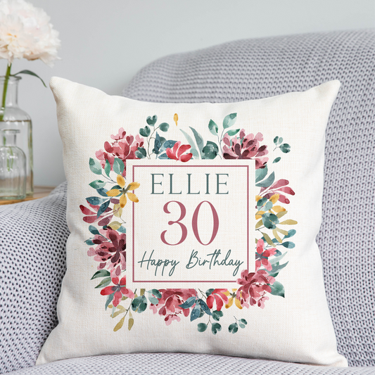 Floral 30th Birthday Cushion