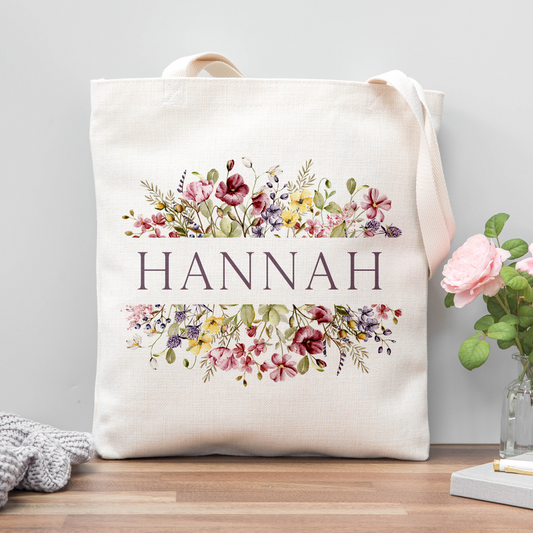 Floral Name Tote Bag