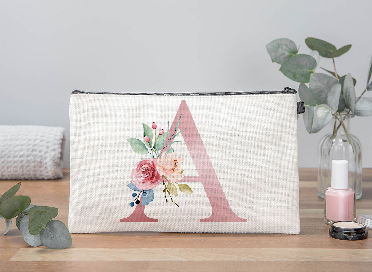 Floral Initial Makeup Bag