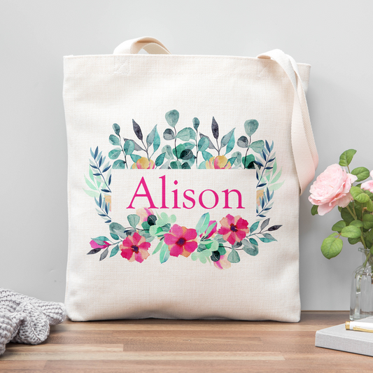 Floral Name Tote Bag