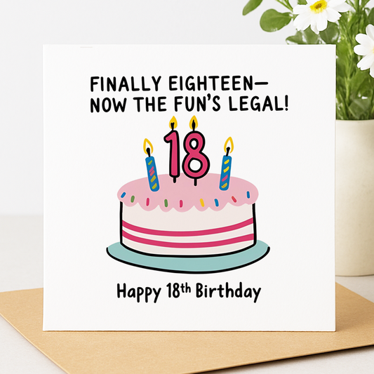 Finally Eighteen – Now the Fun’s Legal! birthday card