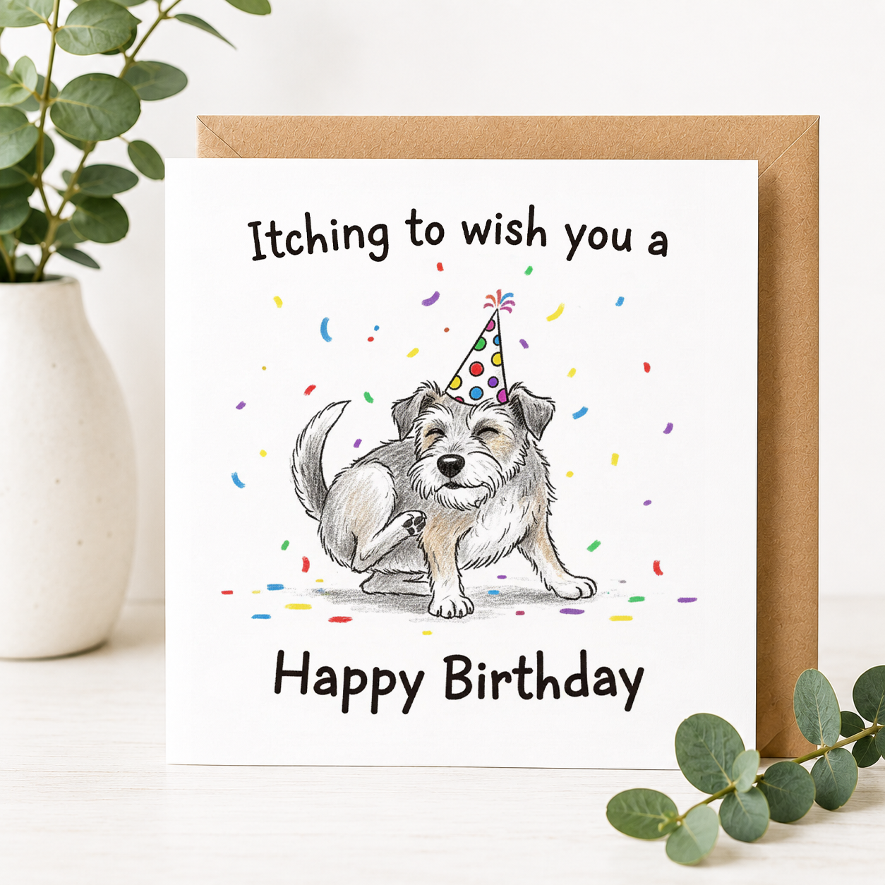 Funny Dog Birthday Card – "Itching to Wish You a Happy Birthday"