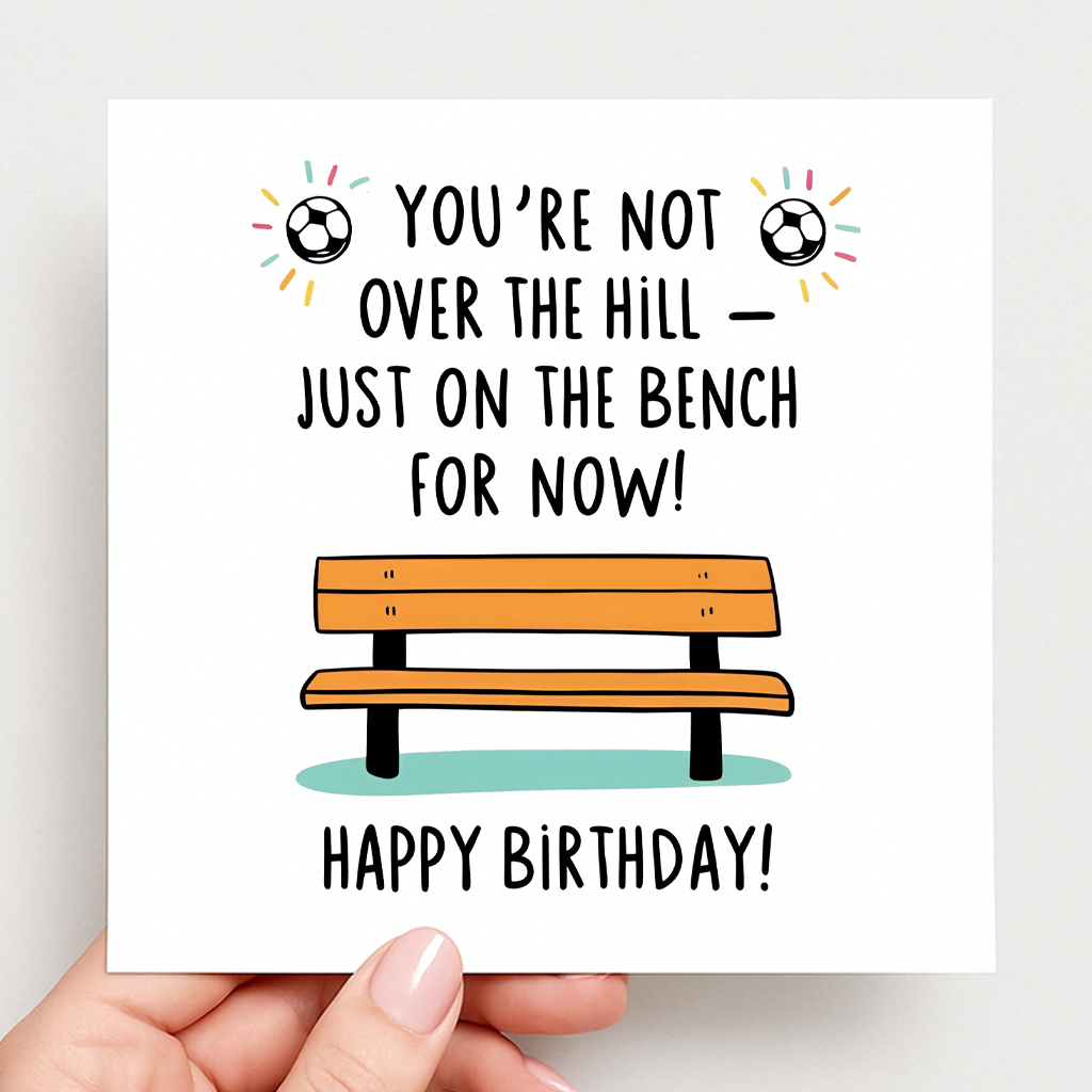 “You’re Not Over the Hill – Just on the Bench” birthday card: