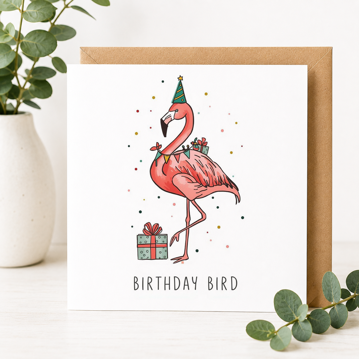 Funny Flamingo Birthday Card – "Birthday Bird"