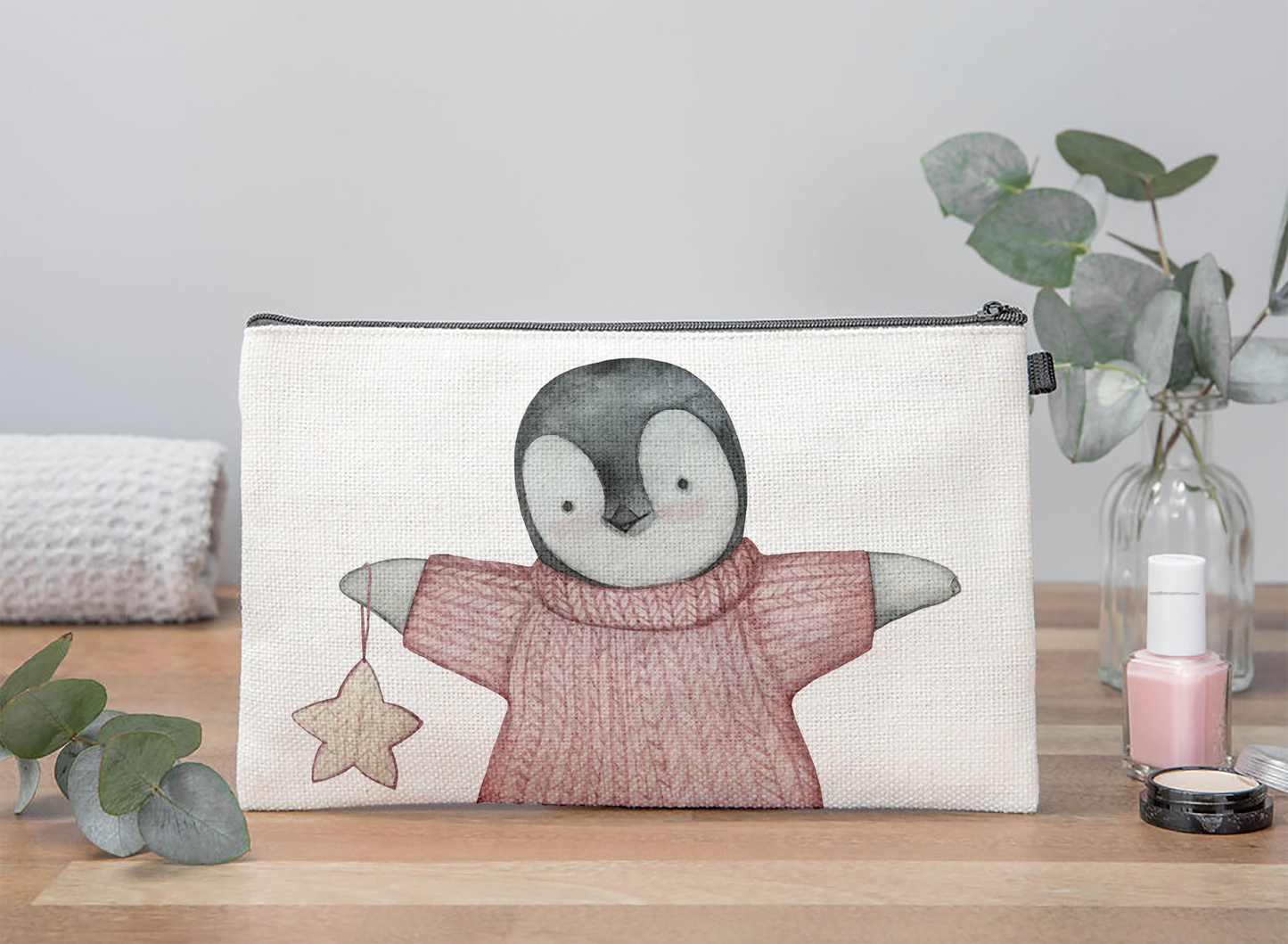 Penguin With Star Makeup Bag