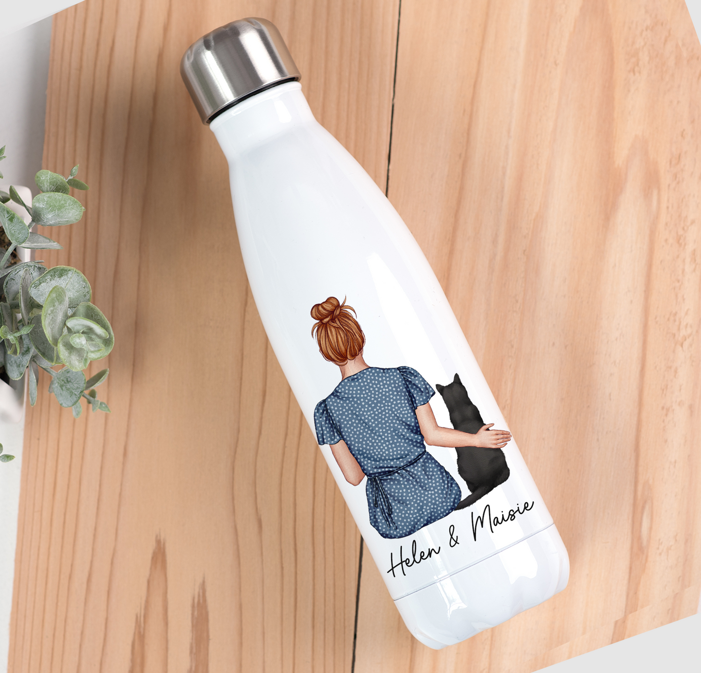 Customisable Lady & Cat Drinks Bottle