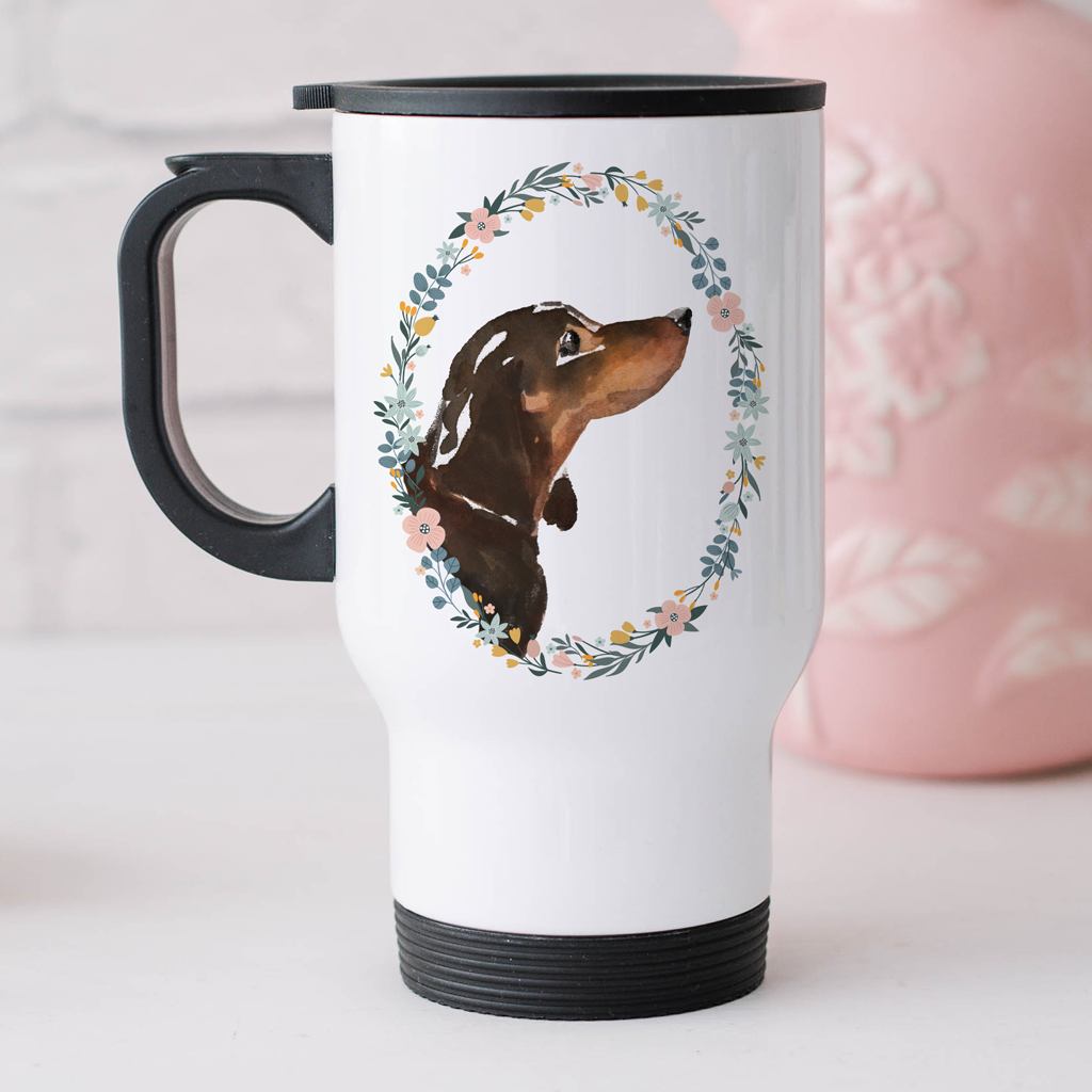 Floral Dachshund Travel Mug