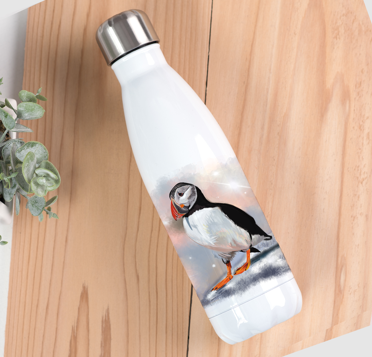 Puffin Watercolour Water Bottle