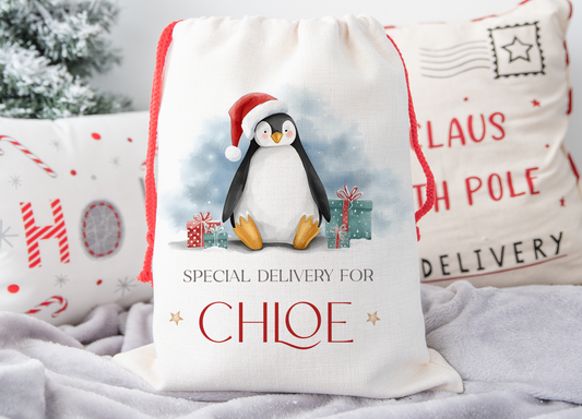 Personalised Penguin Christmas Sack