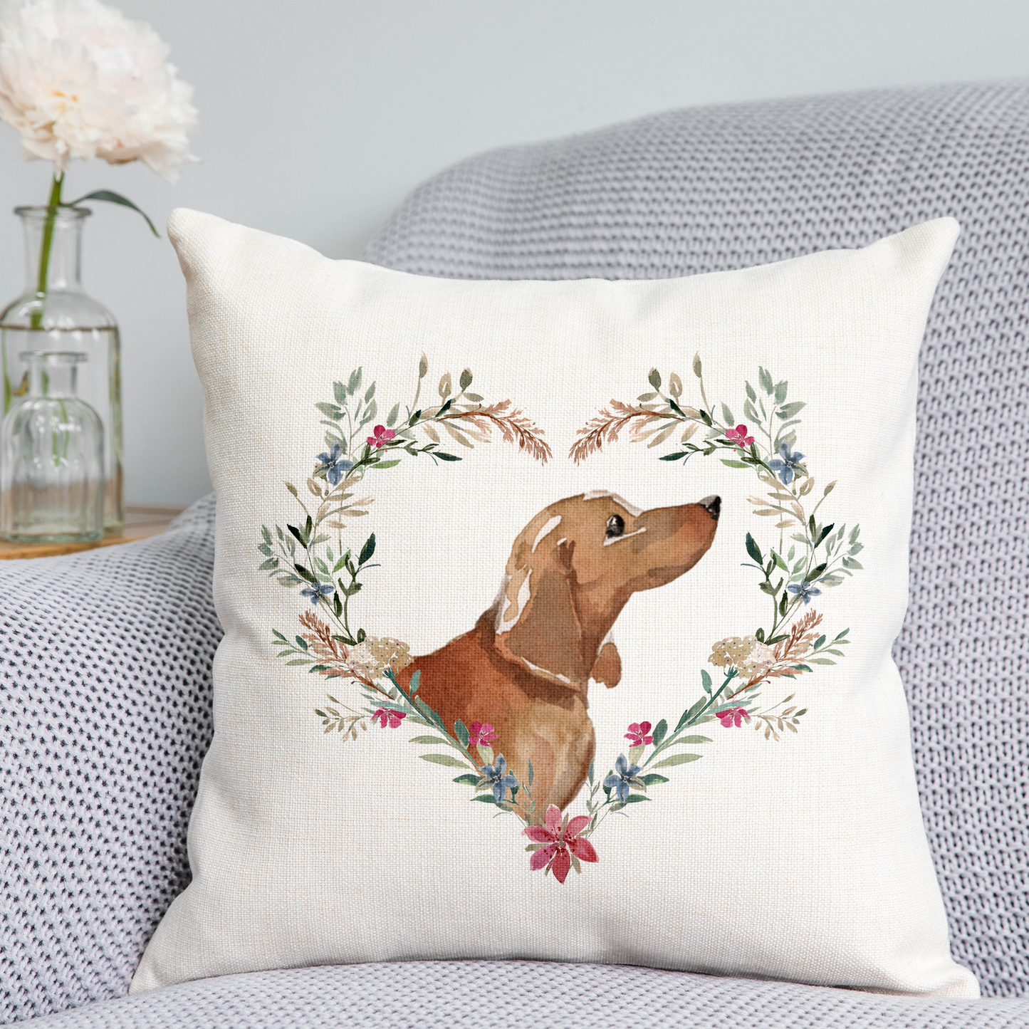 Floral Dachshund Cushion