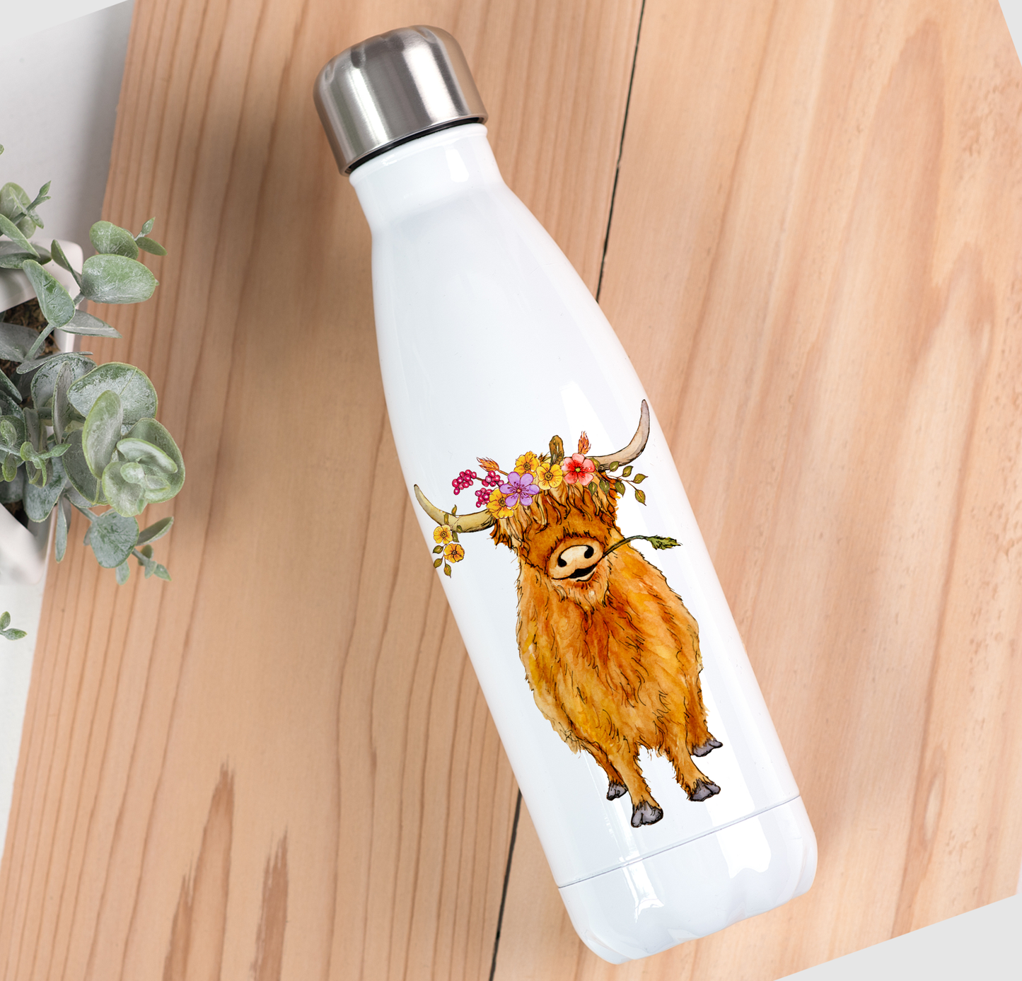 Floral Highland Cow Drinks Bottle