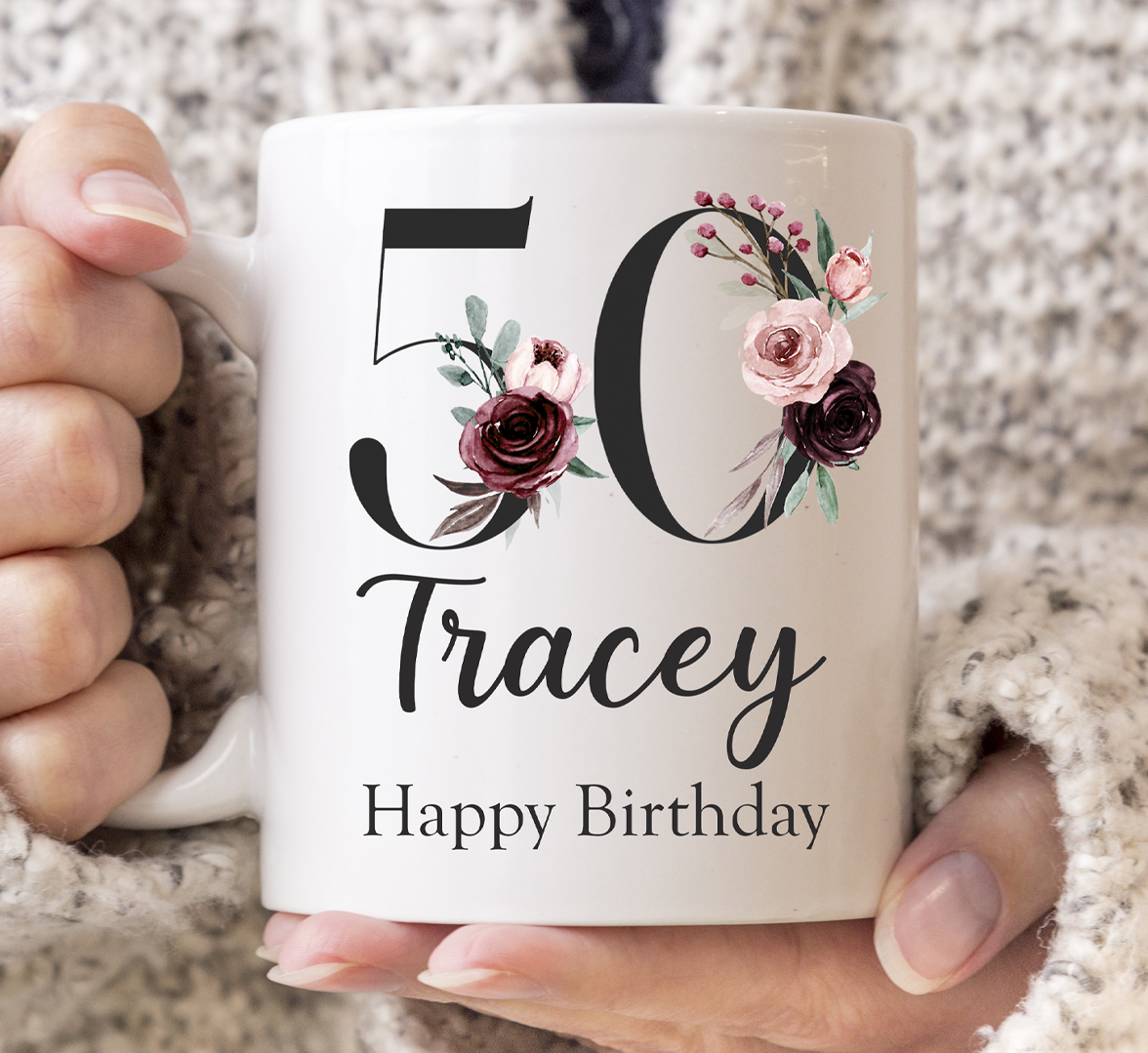 Floral 50th Birthday Mug