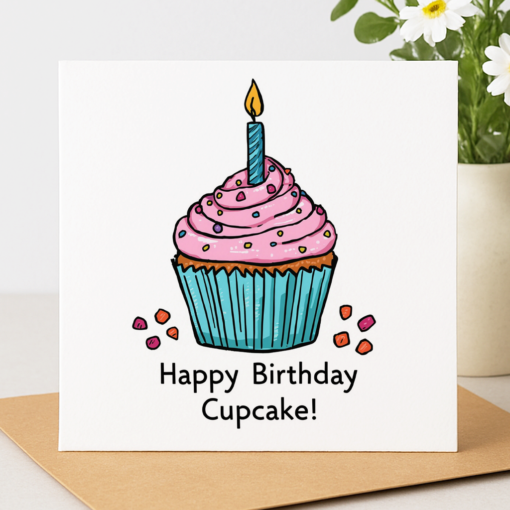 Cute Cupcake Birthday Card – "Happy Birthday Cupcake!"
