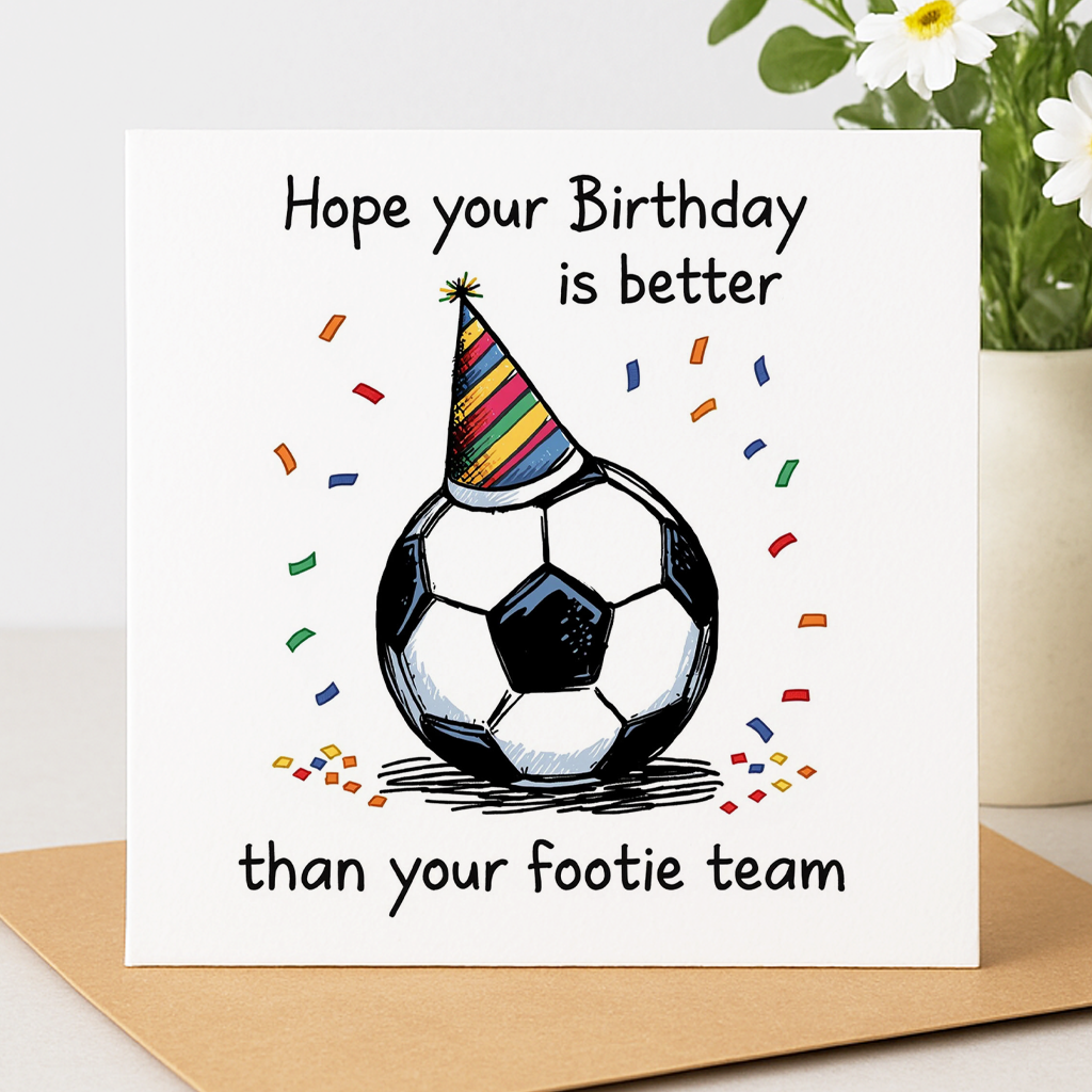 Funny Football Birthday Card – "Hope Your Birthday Is Better Than Your Footie Team"