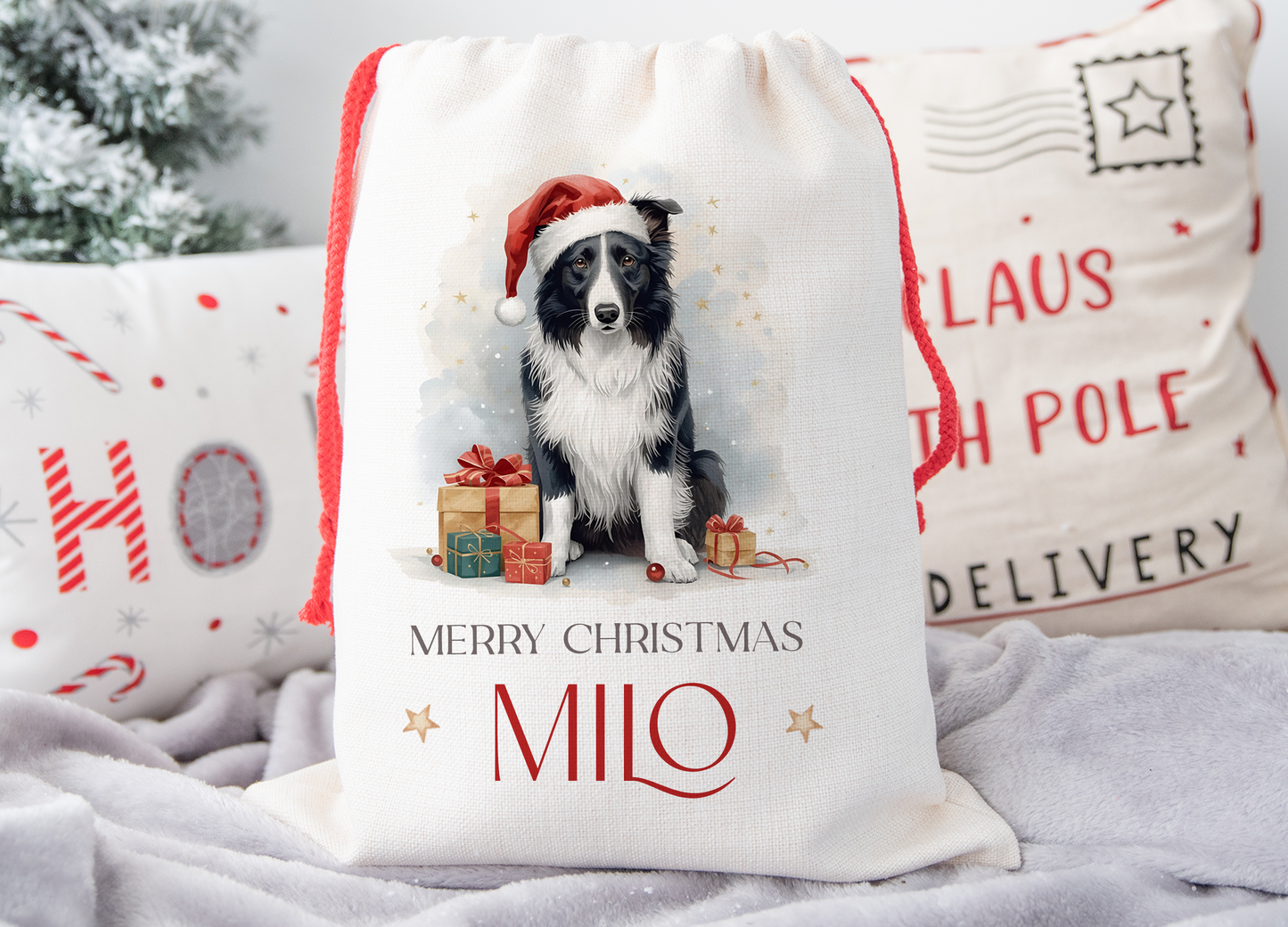 Border Collie Dog Christmas Sack