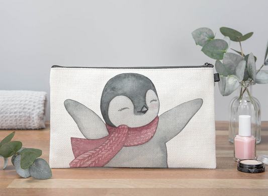 Penguin In Scarf Star Makeup Bag
