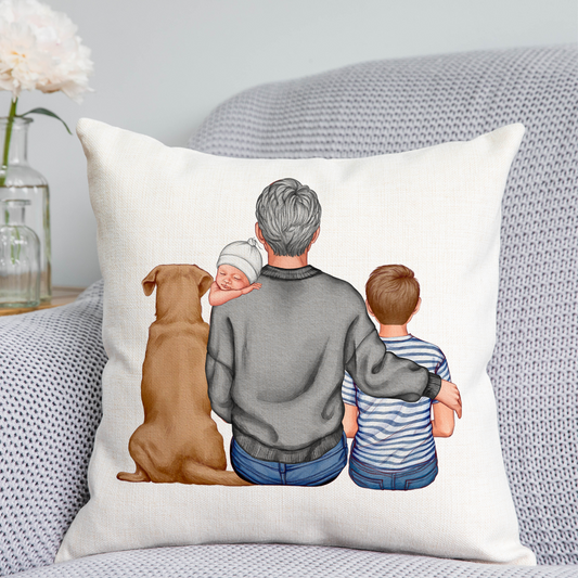 Customisable Grandad, child and pet Cushion
