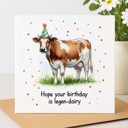 Funny Cow Birthday Card – "Hope Your Birthday is Legen-dairy"