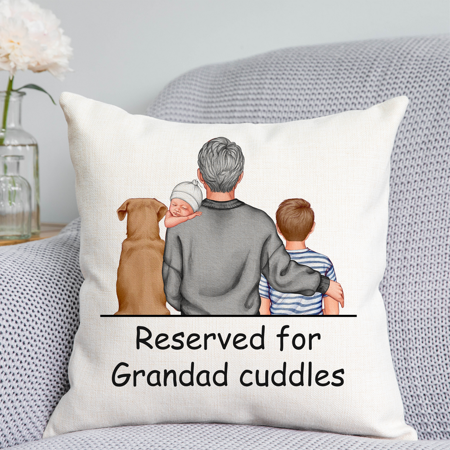 Customisable Grandad, child and pet Cushion