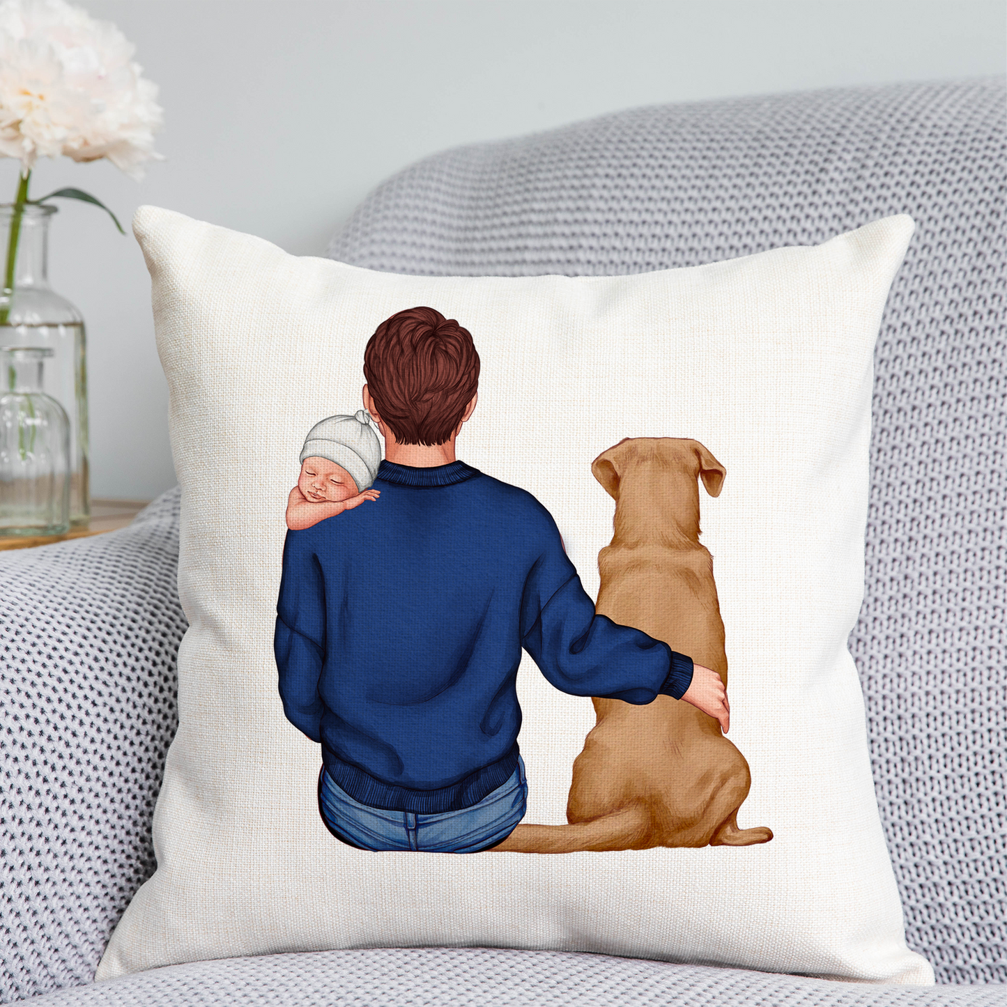 Customisable Dad, child and pet Cushion