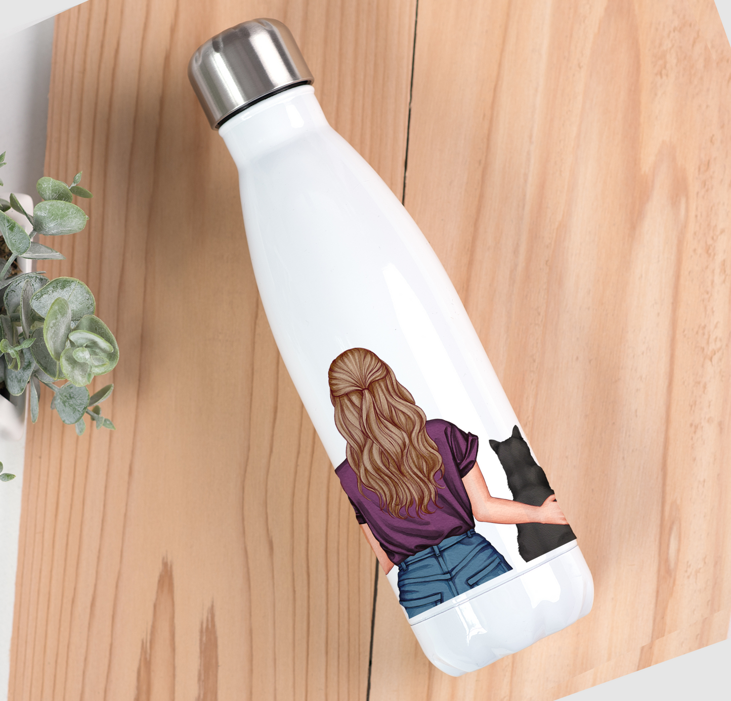 Customisable Lady & Cat Drinks Bottle