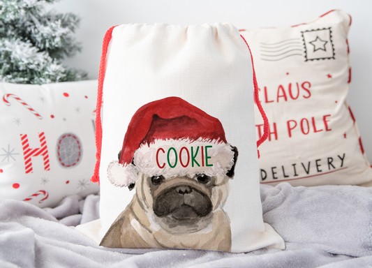 Personalised Pug Christmas Sack