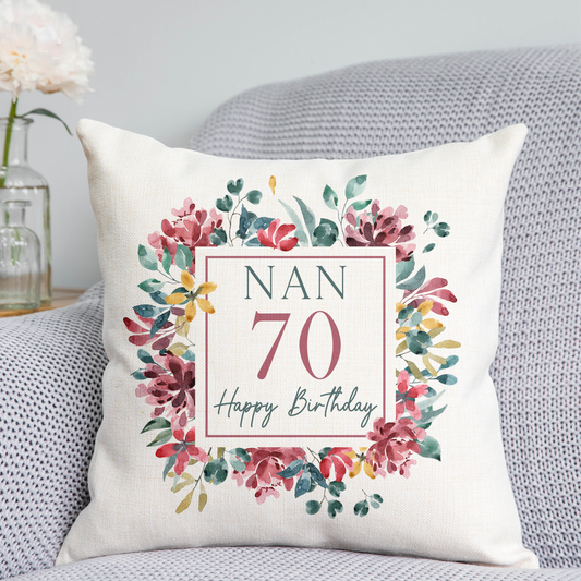 Floral 70th Birthday Cushion