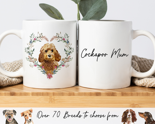 Floral Dog Mum Mug (Lots of Dog Breeds to choose from)