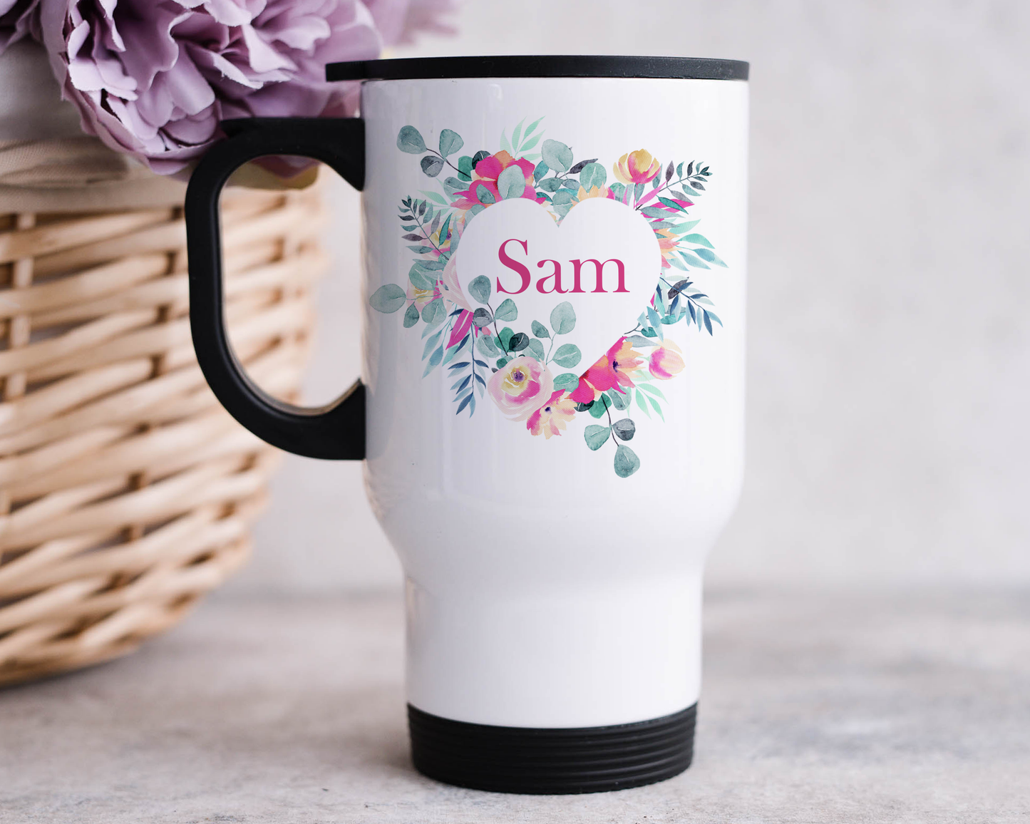 Floral Heart Wreath Travel Mug