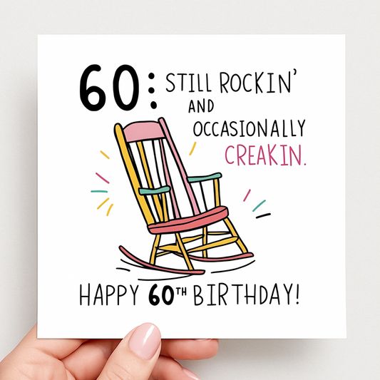 “60: Still Rockin’ and Occasionally Creakin’” birthday card
