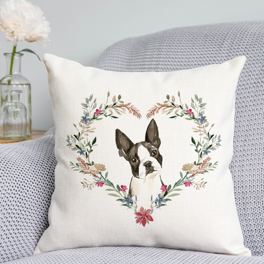 Floral Boston Terrier Cushion