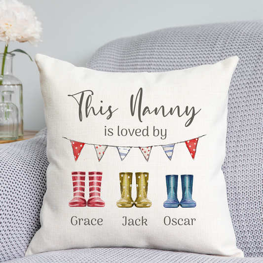 Wellington Boot 'Nanny is loved by' Cushion