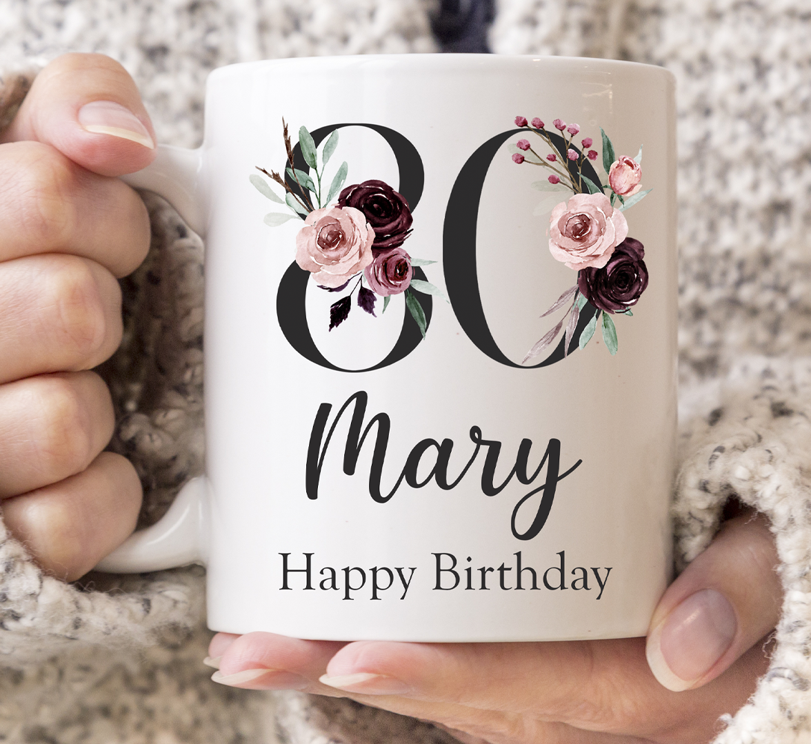 Floral 80th Birthday Mug