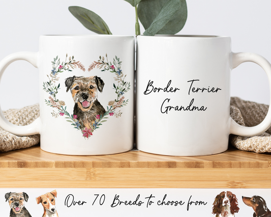 Floral Dog Grandma Mug (Lots of Dog Breeds to choose from)