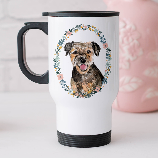 Floral Border terrier Travel Mug