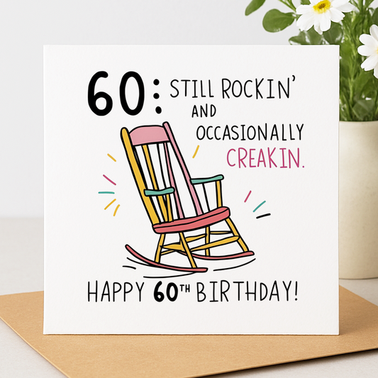 “60: Still Rockin’ and Occasionally Creakin’” birthday card