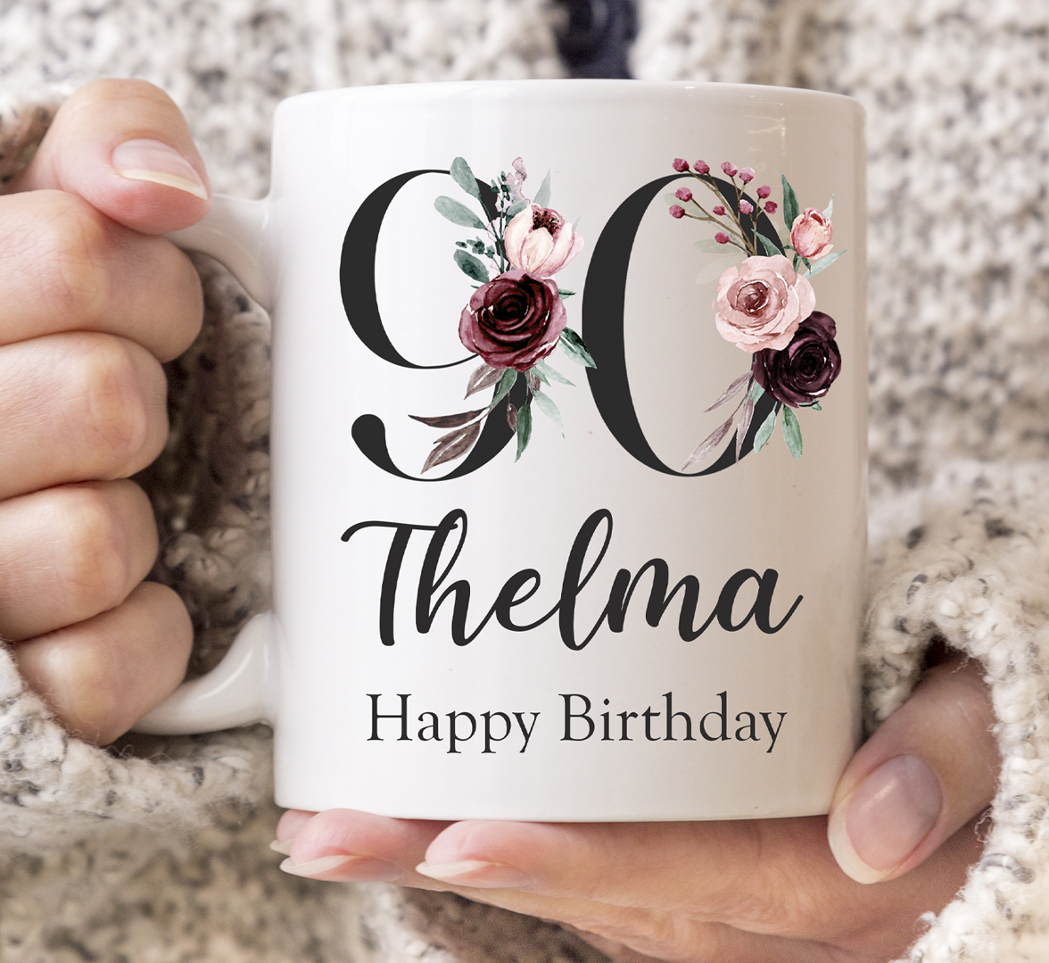 Floral 90th Birthday Mug