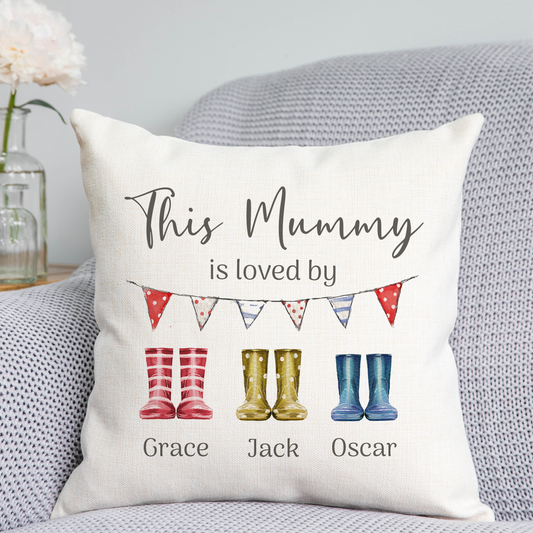 Wellington Boot 'Mummy is loved by' Cushion