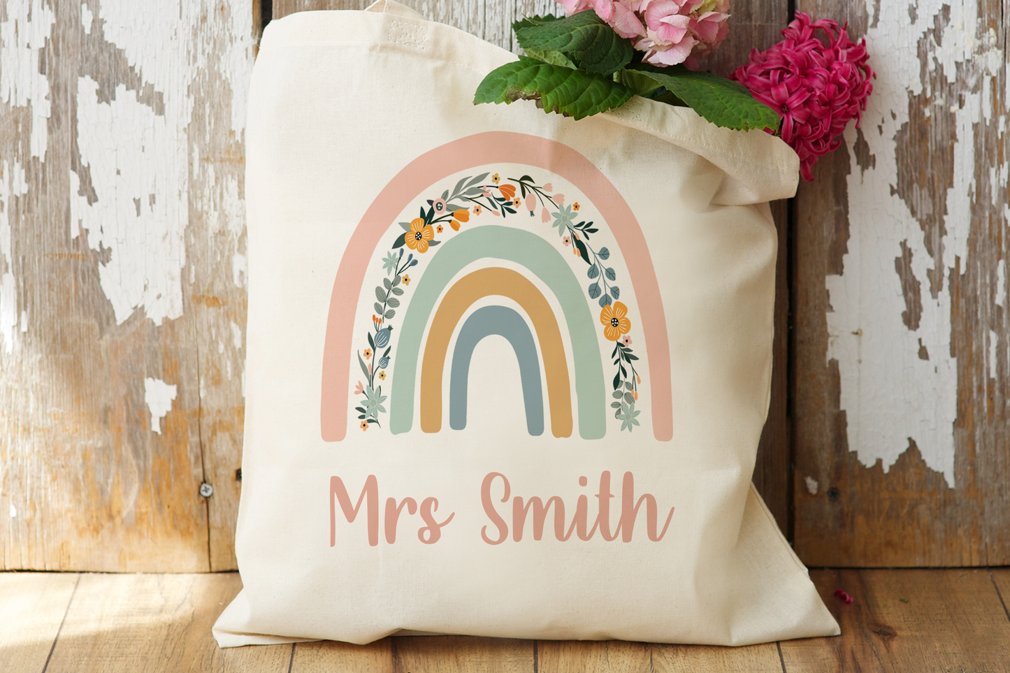 Pink Rainbow Teacher Tote Bag