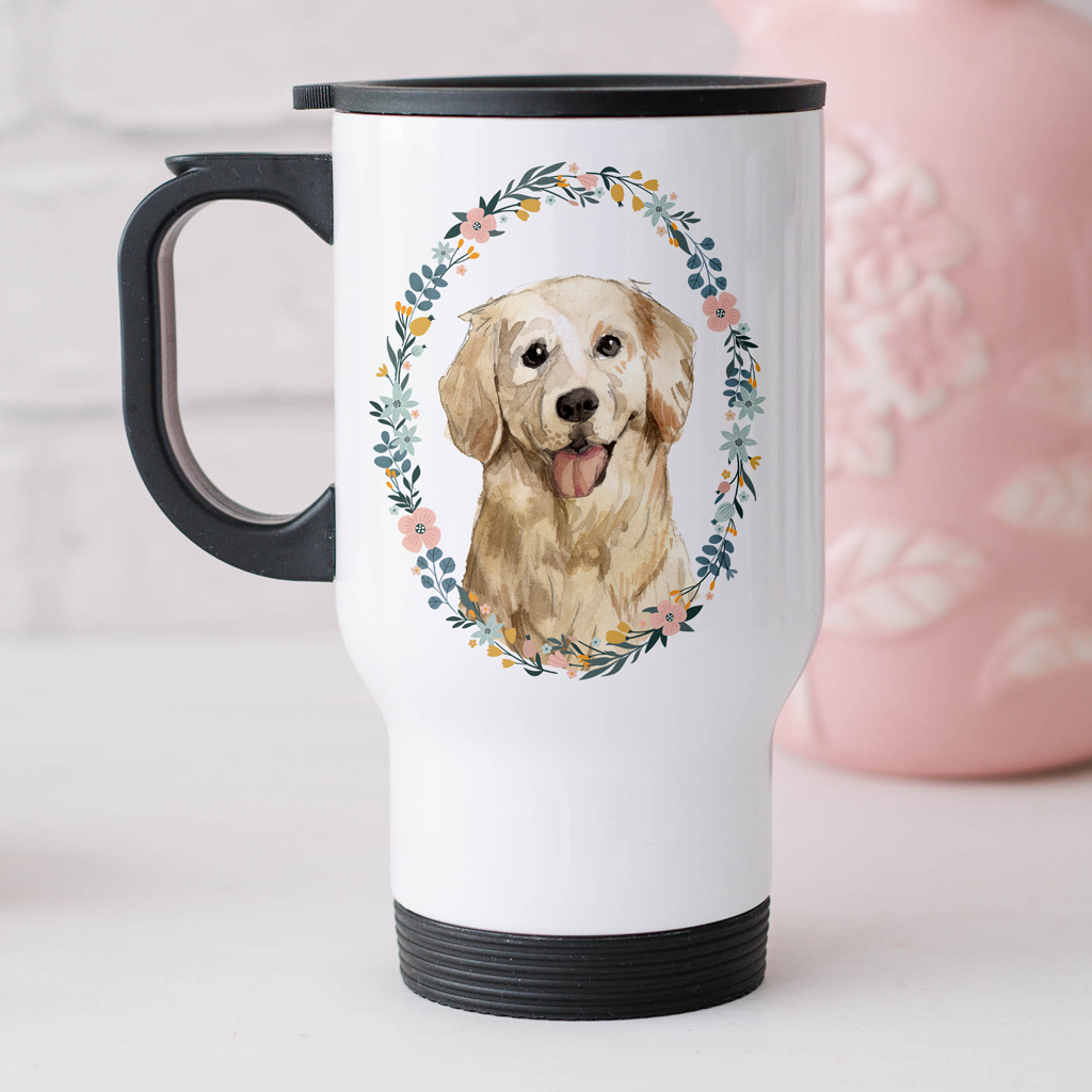 Floral Golden Retriever Travel Mug