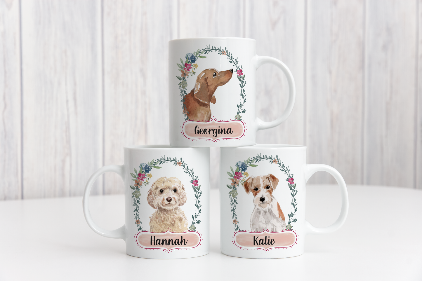 Floral Wreath Dog Mug (Lots of Dog Breeds to choose from)