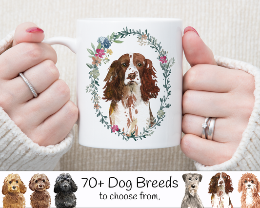 Floral Wreath Dog Mug (Lots of Dog Breeds to choose from)