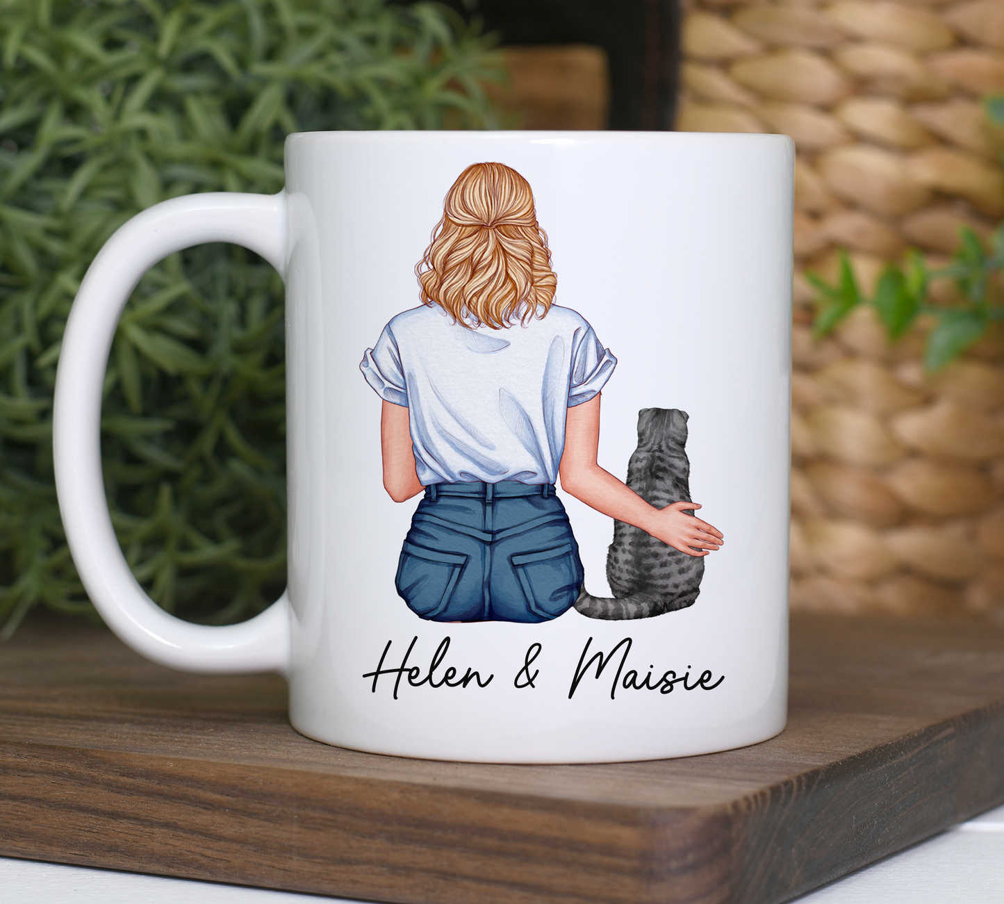 Customisable Lady & Cat Mug