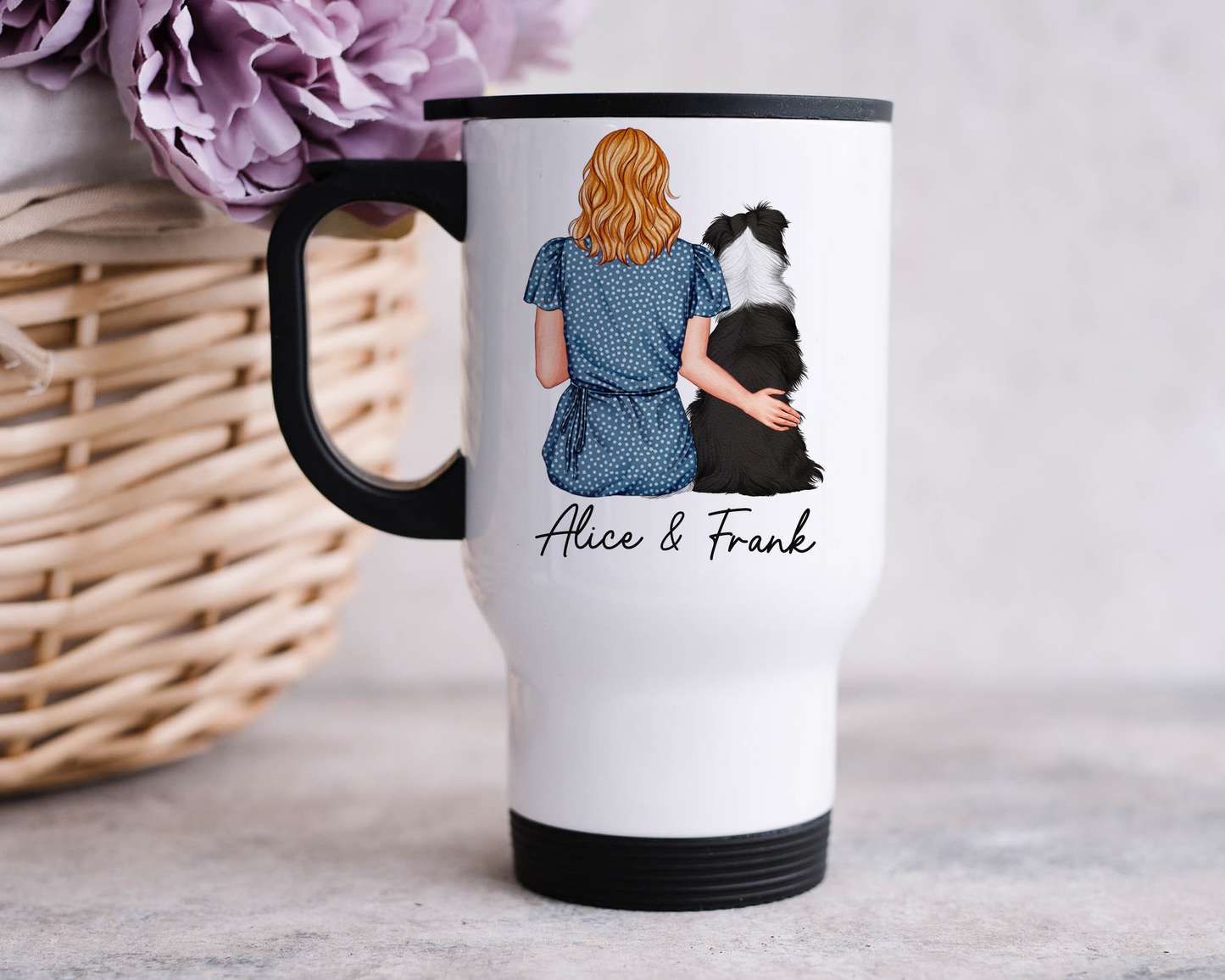 Customisable Lady & Dog Travel Mug